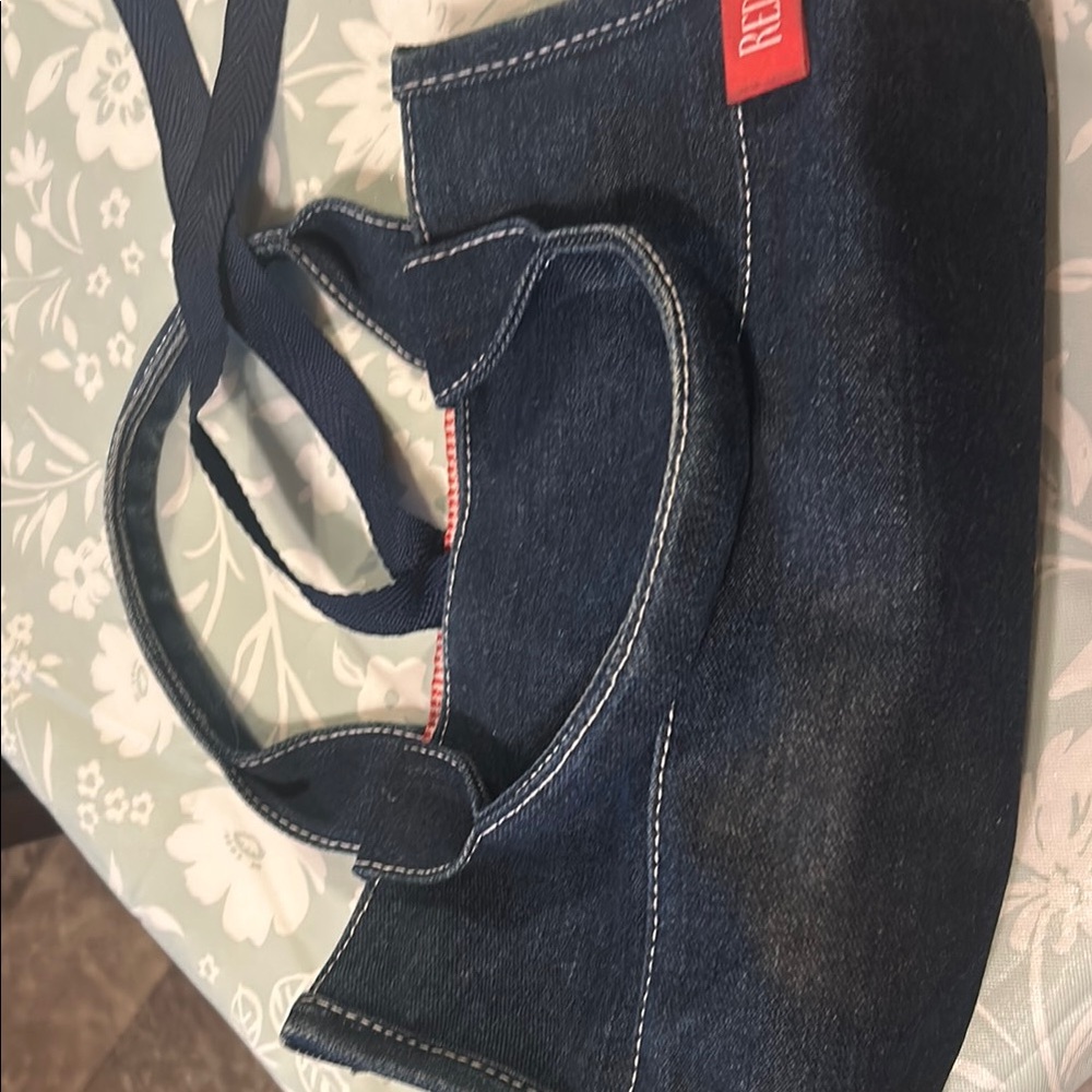 Red Tab Denim Tote Bag